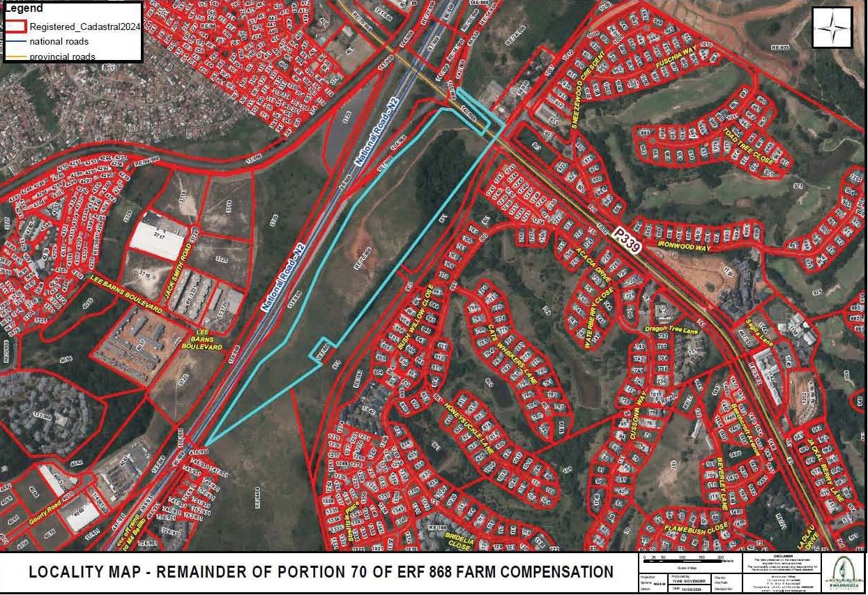 Remainder of portion 70 of erf 868 farm compensation Locality Map